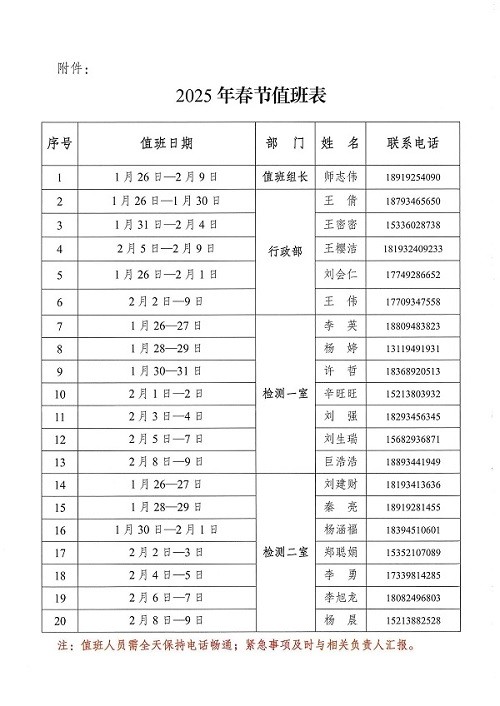 关于2025年春节放假安排的通知